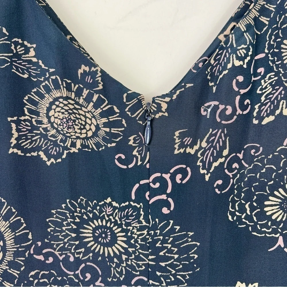Vintage J Crew Blue Paisley Silk Midi Womens Sleeveless Dress Size petite 8